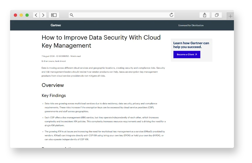 Gartner® Report: How to Improve Data Security With Cloud Key Management