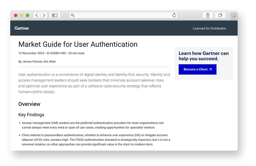 Gartner® Report: 2025 Market Guide for User Authentication