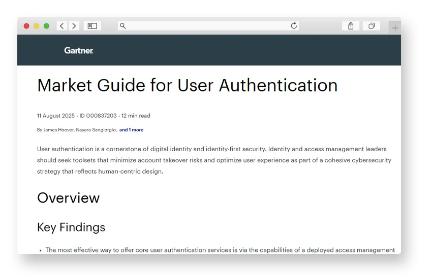 Gartner® Report: 2025 Market Guide for User Authentication