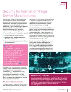 Article “Security for Internet of Things Device Manufacturers”, copyrighted by ISACA